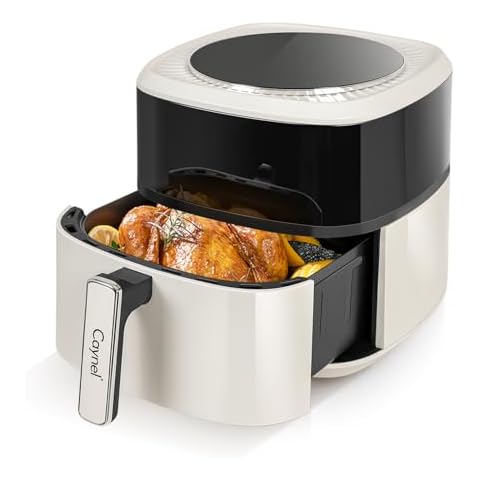 CAYNEL Digital Air Fryer 6.5QT Oilless Hot AirFryer 1350W Healthy Cooker for Quick & Easy Meals, Visual Cooking Window,LCD Touch Controls with 6 Cook Presets, Nonstick & Dishwasher Safe Basket - Beige Cover