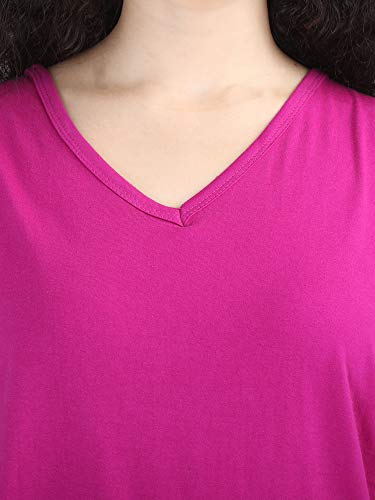 Image of FLEXIMAA Women's Cotton Plain V Neck Full Sleeve T-Shirt