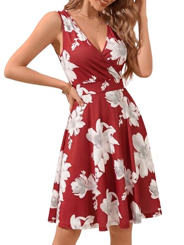 Image of GUBERRY Womens Wrap V Neck Sleeveless Sundress Summer Flare Tank Dress with Pockets