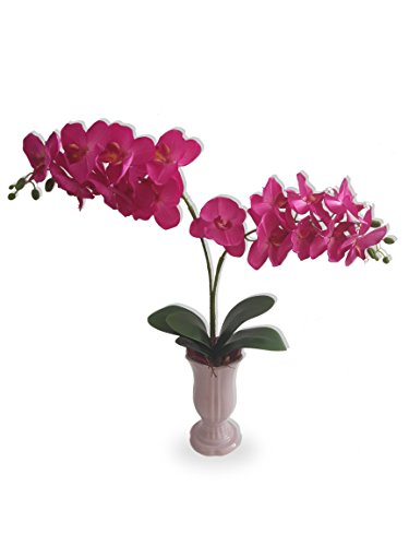 Orquídea Double Fúcsia De Luxo Arranjo Flor Artificial Com Vaso Lilás Em Cerâmica