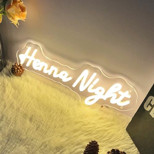 Image of Henna Night Neon Sign for Wall Decor Customized Led Neon Light Sign Personalized Birthday Marry Wedding Christmas Gift Sign Party Bedroom Bar Home Room (Warm White,40x13 CM)
