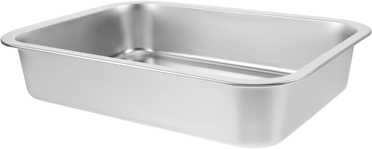 Stainless Steel Automotive Oil Drain Pan with Spill Protection and Resists Deformation, Flat Bottom with Rounded Corners and Wide Mouth, 13.86x10.31x2.76in, for Car Engine