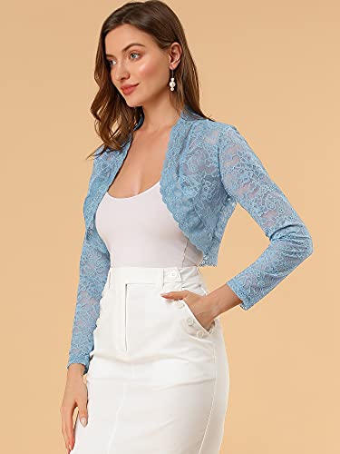 Image of Allegra K Women's Elegant Crop Cardigan Sheer Floral Lace Bolero Shrug Top
