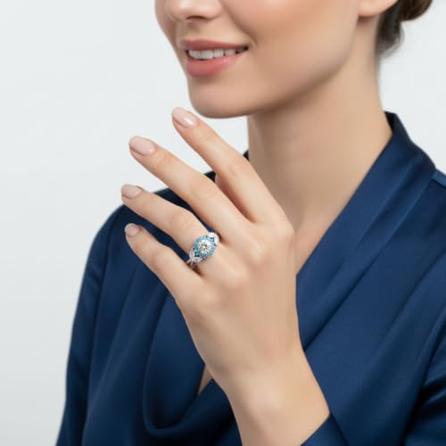 Image of 55Carat Choose Your Gemstone Flower Halo Split Shank Diamond CZ Ring Sterling Silver Round Shape Halo Engagement Rings Everyday Jewelry Wedding Jewelry Handmade Gifts for Wife US Size 4 to 12