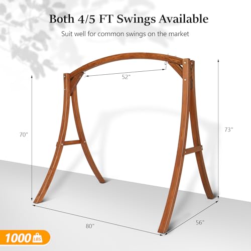 Image of VINGLI 6.7FT Wooden Porch Swing Frame, 1000-lb A-Frame Stand, Brown