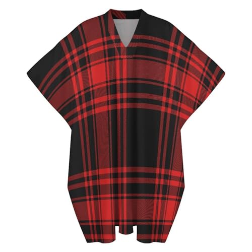 Christmas Red Black Tartan Check Pattern Men's V-neck Robe Middle East Arabian Robe Butterfly Sleeves Kaftan4