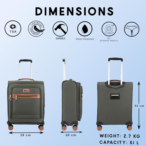 Image of F Gear Softair Small Cabin Soft Luggage | Lightweight Expandable Carry-On Trolley Bag with 360 Spinner Wheels, Silent 8-Wheel System, Built-in TSA Lock, Anti-Theft Zipper & Luggage Tag (Grey)