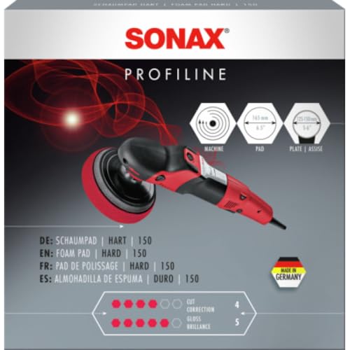 Image of SONAX Hard Cutting /Polishing Pad 150 mm | ProfiLine Foam Pad Hard | High-Density Abrasive Sponge for Machine Polishing | Ideal for Paint Correction & Scratch Removal