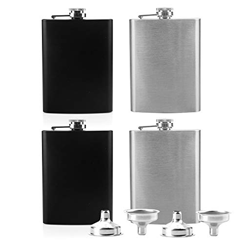 Tebery 4 Pack 8 oz Hip Flask with Funnel, Stainless