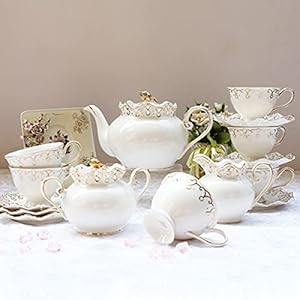 15 Pieces Porcelain Tea Sets with Teapot Tea Cups and Saucer Set Bone China Coffee Cups Sets Ceramic Tea Service