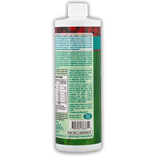 Aloe Life - Whole Leaf Aloe Vera Juice Concentrate, Soothing Relief For Indigestion, Antioxidant Catalyst, Supports Energy & Wellness, Certified Organic Aloe Leaves, Gluten-Free (Cherry Berry, 16 Oz) #TOP2