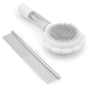 Cat & Dog Brush 2pcs, Pet Spray Grooming Brush, Self-Cleaning Pet Grooming Tool, Pet Hair Remover & Stripper, Long & Short Hair Cat Brush, Pet Grooming Supplies with Spray (Beige)