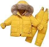 JELEUON 2 Pcs Little Girls Boys Hooded Artificial Fur Trim Sweety Soild Puffer Down Jacket With Snow Pants Ski Snowsuit Set 100
