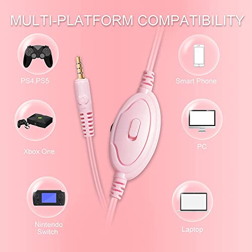 Pink Gaming Headset For Nintendo Switch, Xbox One, Ps4,Ps5, Bass Surround And Noise Cancelling With Flexible Mic, 3.5Mm Wired Adjustable Over-Ear Headphones For Laptop Pc Ipad Smartphones #TOP2