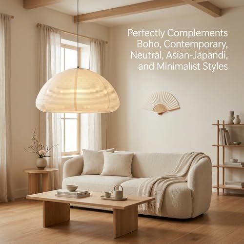 Image of Nogy Rice Paper Lantern Lamp • Paper Lantern with Light - Ambient Lighting with Rice Paper Lamp Shade, Perfect for Home Decor, Easy Installation (Hardwired)