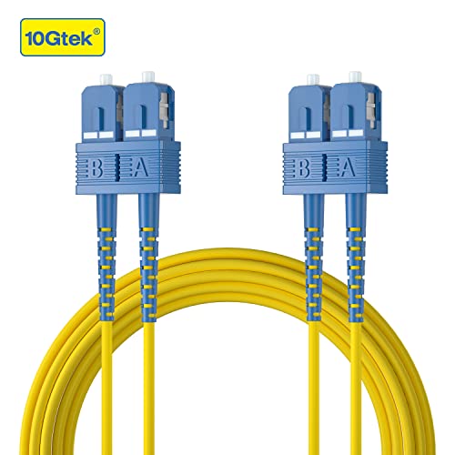 Image of 10Gtek Fiber Patch Cable - SC to SC OS2 10Gb /Gigabit Singlemode Jumper Duplex 9 /125 LSZH Fiber Optic Cord, Yellow, 5-Meter(16.4-ft)