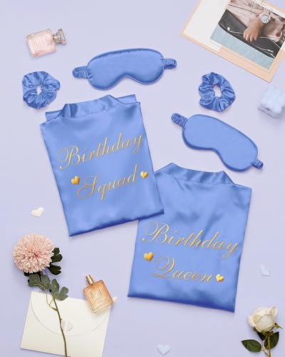 Image of Neer 21 Pcs Women Birthday Party Robe Set Queen Squad Kimono Satin Bathrobes with Eye Mask and Scrunchie for Birthday