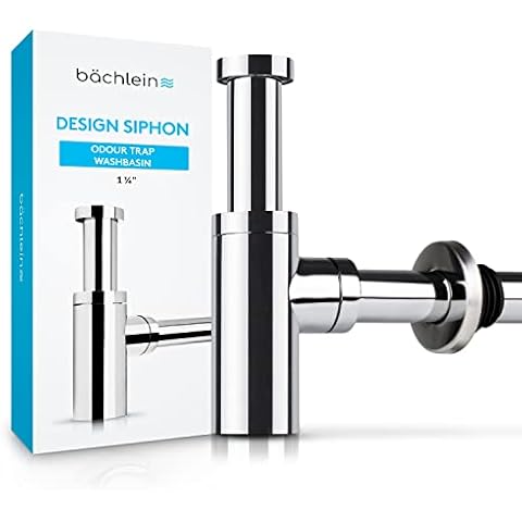 Bächlein Design Siphon Universal for Washbasin & Washstand - Drain Fitting Exactly - Odour Trap with Cleaning Opening + Installation Instructions - Design Siphon Drain Fitting Tube Siphon Cover