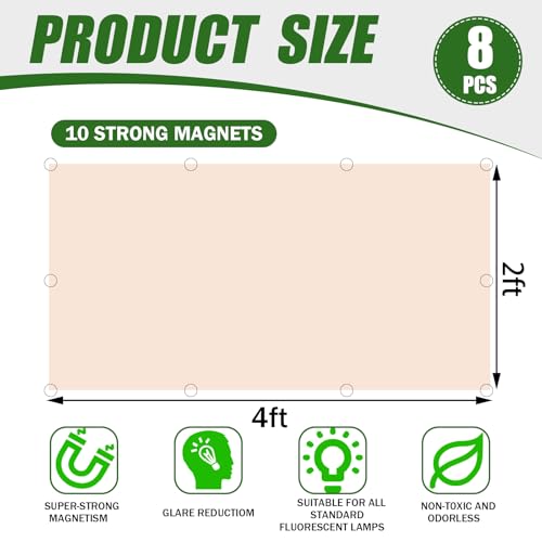 Image of 8 Pcs Fluorescent Light Covers with 80 Magnets Decorative for Classroom Ceiling Light 4 x 2 Feet Magnetic Light Covers Filter Easy Install for Office Hospitals & Home Drop Ceiling Supplies