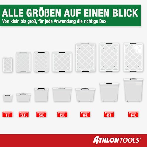 ATHLON TOOLS 4x 20 L pudełka do przechowywania z pokrywkami, odporne na żywność - zapięcia - 100% nowy materiał plastikowe pudełko przezroczyste - pudełka na ubrania możliwość układania w stos…