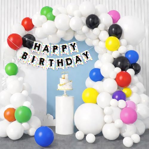 Image of Rozi Decoration Happy Birthday Decoration Kit 47 Pcs with Banner, White, Black & Multicolor Balloons for Adults and Kids Birthday Parties Decoration Items