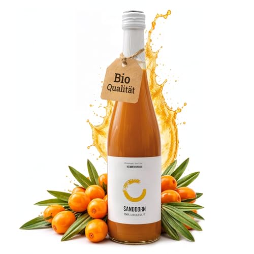 Heimathungrig - Bio Sanddorn Direktsaft 0 75L - Fruchtsaft aus 100% Sanddornbeeren - naturtrüber vegan & ungesüßt - Natürlicher Sanddornsaft ohne Zuckerzusatz (Regionaler Saft aus Deutschland)