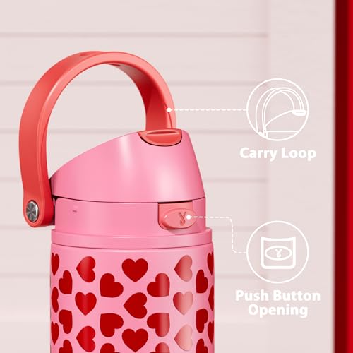 Image of 24 oz Valentine's Day Water Bottle: Meoky Stainless Steel Heart Water Bottle with 2-in-1 Straw and Spout Lid - Leak Proof, Fits in Car Cup Holder, Valentines Day for Her Women Wife Girls, Lovie