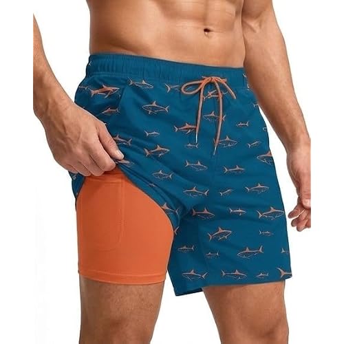 5in Men Swim Trunks with Compression Breathable Liner Quick Dry Zipper Pockets for Pool Board Beach
