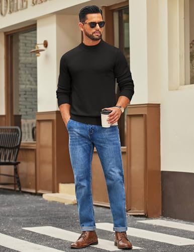 COOFANDY Men's Mock Turtleneck Ribbed Knit Pullover Sweater Casual Lightweight Slim fit Dress Sweater4