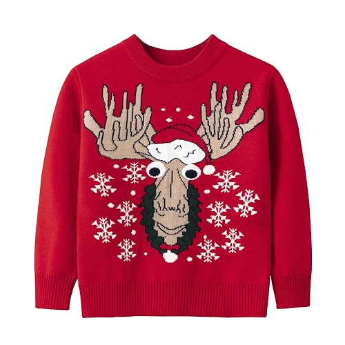 Image of Ugly Christmas Sweater Kids Girls Boys Reindeer Snowflake Knitted Xmas Holiday Pullover Sweater 2-9 Years Old