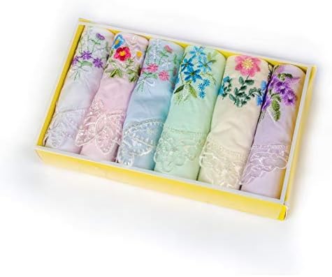 Set di 6 fazzoletti in 100% cotone morbido tasca fazzoletti per uomini e donne fazzoletti confezione regalo Genere: donna. M