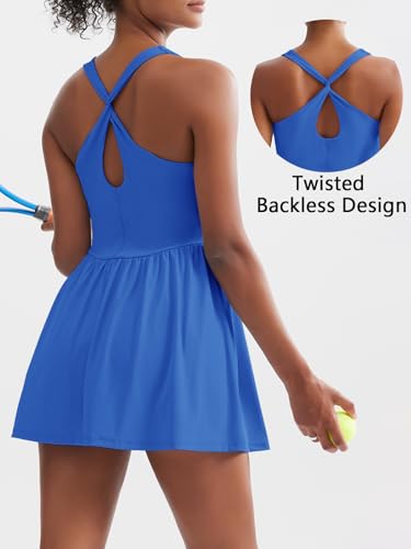 Image of Sexyasasii Women's Summer Athletic Tennis Dress with Built in Shorts and Bra Square Neck Workout Exercise Active Golf Dresses