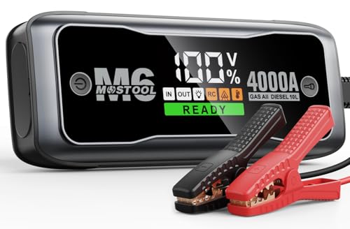 MOSTOOL M6 4000A Jump Starter with Smart HD Display, 12V Portable Jump Box & Car Battery Booster Pack with Quick Charge DC/Type C Port, Jumper Clamps LED Light - for All Gas & Up to 10.0L Diesel