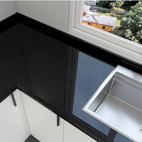 Papier peint brillant autocollant noir pour comptoir de cuisine