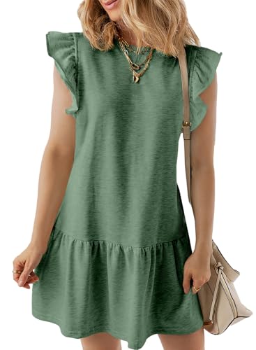 Image of Acelitt Womens Casual Summer Crewneck Babydoll Flowy Tiered Mini Dress, S-XXL