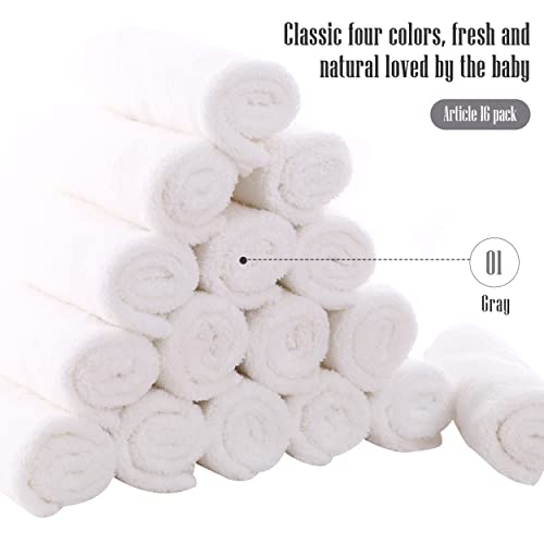 Image of Cute Castle Ultra-Soft Baby Washcloths, 16 Pack - 9 inch by 9 inch, Gentle on Sensitive Skin for Face and Body, Plush, Super Absorbent Wash Clothes for Girls and Boys, White