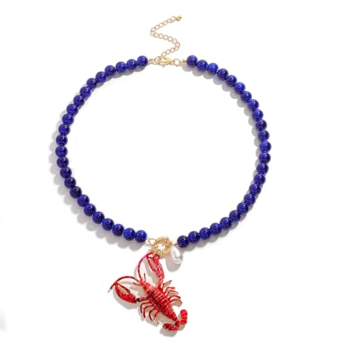 Lobster Crab Pendant Necklace for Women, Boho Summer Beach Beaded Necklaces Jewelry Gift for Everyday Wear Vacation