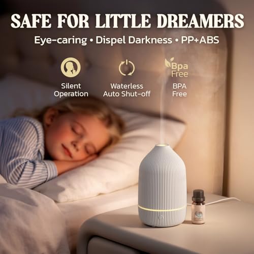 Essential Oil Diffuser, 100ml Aromatherapy Diffuser, Mini Ultrasonic Diffuser for Essential Oil, Home, Office, Cool Mist Humidifier with 7 Led Light, Auto Shut-Off, White - Image 6
