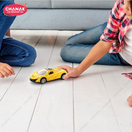 Image of Chanak Die Cast Car for Kids Alloy Metal Pull Back Car Toy Car Toy Vehicle with Openable Doors & LED Lights Cars for Kids Collectible Toy Vehicle Gift for Kids Boys Girls BIS Approved (Yellow)