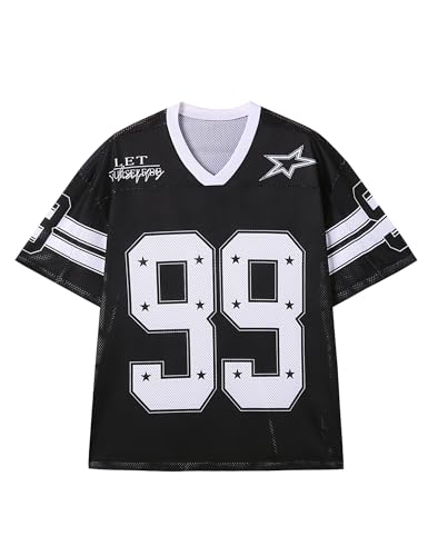 Tisfeer Oversized Tshirts for Men Women Graphic Tees Y2k Tops Jersey Shirts V Neck Short Sleeve Summer Fashion Clothes (Black M)