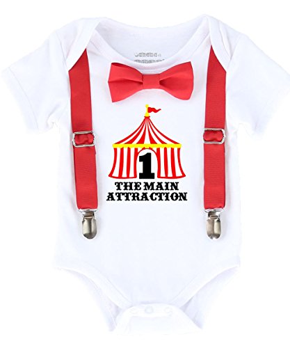 Noah's Boytique Circus First Birthday Outfit Boy with Circus Tent Number One Red Suspenders and Bow Tie Cake Smash Carnival 12-18 Months