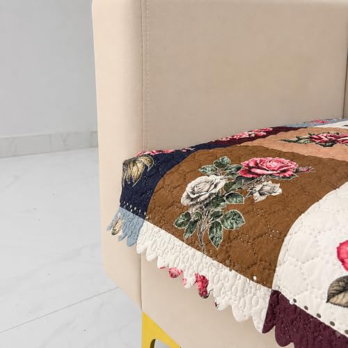 Image of Homerz Premium Printed Quilted Velvet Sofa Slip Cover Protector with Tassels, Sofa Mat, Exact Size, Antislip Cover (Milan, 1 Seater, Half)