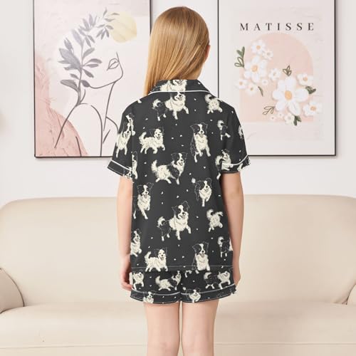 ALAZA Black White Dog Puppy Satin Pajamas Set Short Sleeve Button Down Sleepwear Summer Pjs 2 Piece4