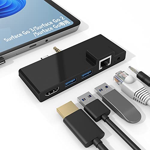 Microsoft Surface Go3/Go2/Go 専用USBハブ Rytaki Pro サーフェス ゴー対応ドッキングステーション 4K@30Hz HDMIポート + USB 3.0ポート×2 + 100Mbps LAN + 3.5mmヘッドフォンジャック 5-in-2 USB 3.0変換アダプター Windows 11適用