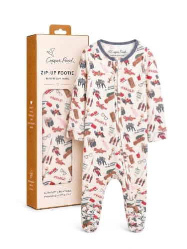Image of Copper Pearl Zip-Up Footie Baby Pajamas - Soft Newborn Onesies for Boys & Girls, Tag-Free with Two-Way Zipper Baby Sleepers for Newborn - 24 Months, A Christmas Story