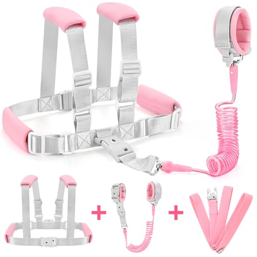 Accmor 3 in1 Toddler Harness Leash with Anti Lost Wrist Link, Harness Leash for Toddlers, Baby Leash, Child Walking Harness Kids Leash Wristband Rope Belt with Lock for Girls to Outdoor Travel (Pink)