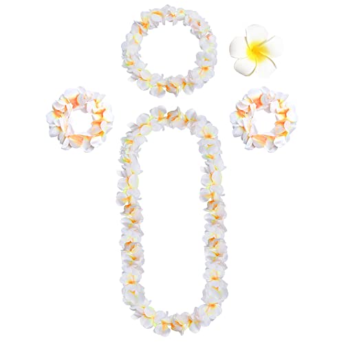 Collier Hawaïen Duoyif Set de 5 Pièces : Bandeau, Bracelet, Pinces à Cheveux, Guirlande Luau pour Cheerleading, Carnaval, Fête et Festival