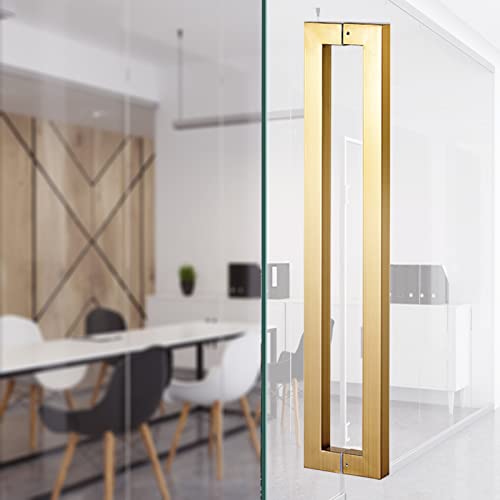DUDSME Manija interior de granero para puerta de cristal y metal, acabado de acero inoxidable, manija de puerta corrediza pesada comercial de espalda a espalda (dorado, 80 cm)