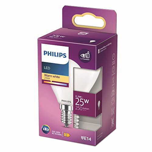 Philips ampoule LED Sphérique E14 25W Blanc Chaud Dépolie