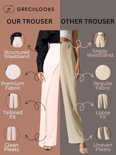 Image of GRECIILOOKS Trousers for Woman | Womens High Rise High Waist Flared Korean Style | Formal Pant for Women Office Wear| Track Pants for Womans Elegant for College & Events (Available in Plus Size)